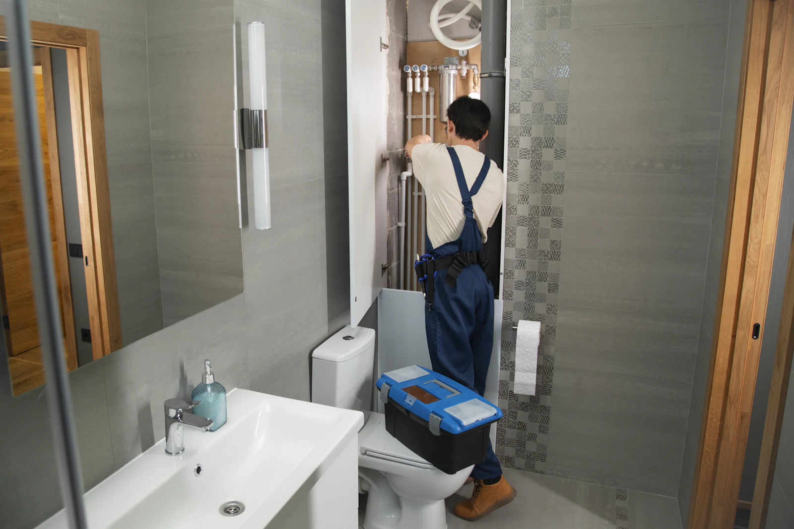 Plumbing contractor at work