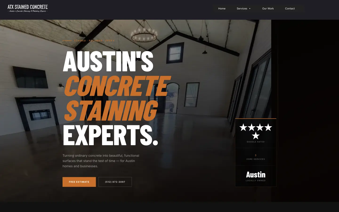 ATX Stained Concrete homepage redesigned by Pacific Media